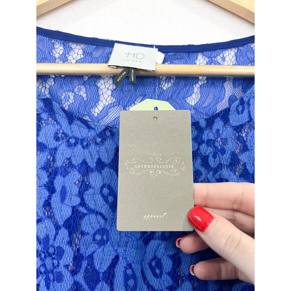 NEW Anthro Cobalt Blue Lace Overlay Shift Dress size Small Winter Boho - Picture 6 of 9